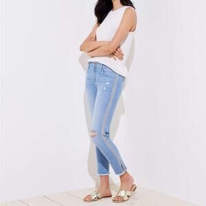 LOFT Distressed Skinny Cropped Diamond Side Stripe Jean Size 25